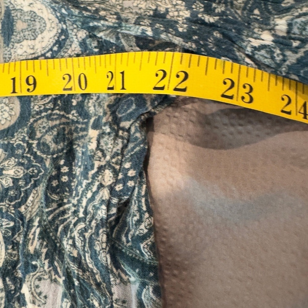 CATO XL Paisley Boho Blouse Blue Teal Lace Inset Flared Sleeve Rayon Top - Picture 10 of 11